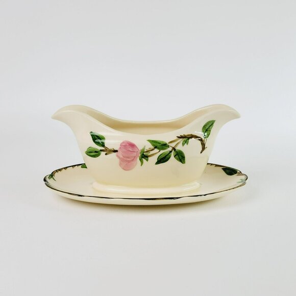 Franciscan Desert Rose Gravy Boat & Plate Pink Floral Hand Painted c.1949-53 USA - Picture 10 of 10